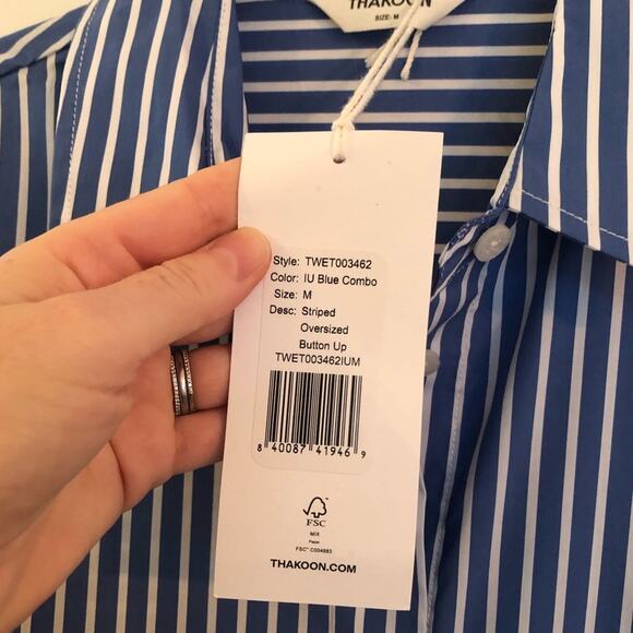 NWT NEW Thakoon Oversized Blue Striped Button Down Top - Picture 6 of 9